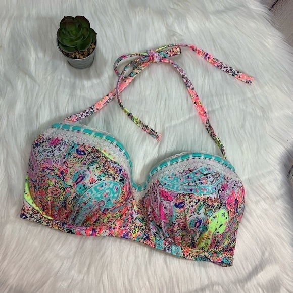 NWOT Shade & Shore Multicolored Halter Bikini Top - Picture 1 of 10